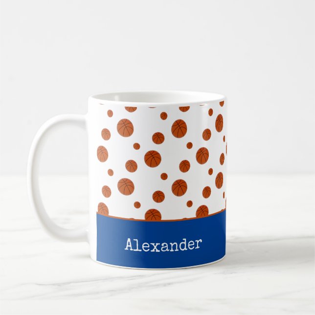 Basketball Sports Team Personalized Blue   Coffee Mug (Left)