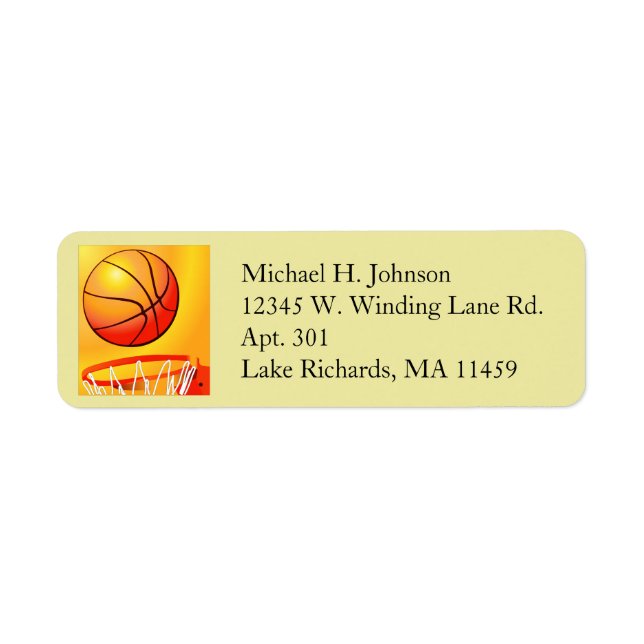Basketball Sports Theme Custom Color Name Address Label (Front)