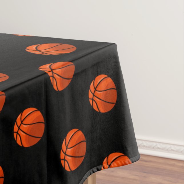 Basketball Sports Themed Black Party Tablecloth (In Situ)