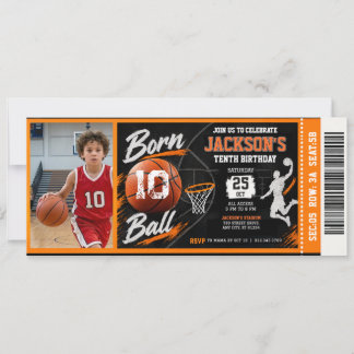 Basketball Sports Ticket Birthday with photo Invitation