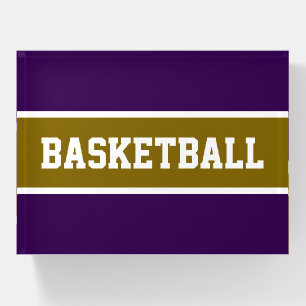 BASKETBALL Sporty Bold Purple Brown White Stripes Paperweight