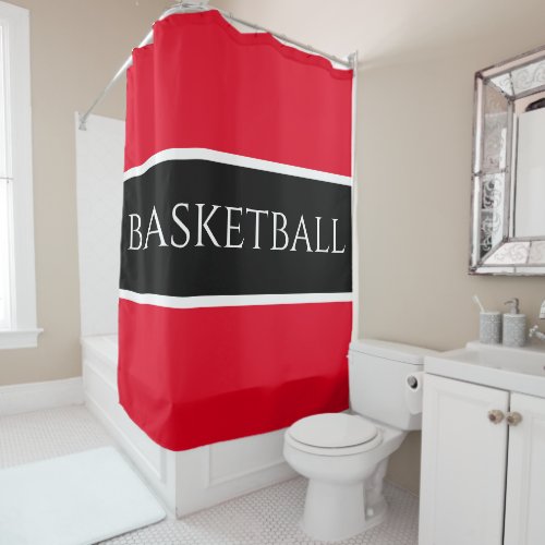 BASKETBALL Sporty Bright Red Black White Stripes Shower Curtain
