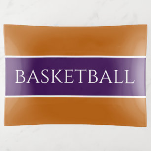 BASKETBALL Sporty Deep Purple Orange White Stripes Trinket Tray