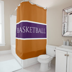 BASKETBALL Sporty Deep Purple White Orange Stripes Shower Curtain