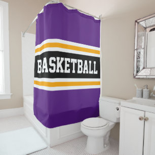 BASKETBALL Sporty Royal Purple Orange Stripes Shower Curtain