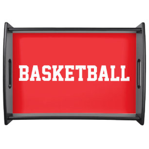 BASKETBALL Sporty White Text Bright Red Background Serving Tray