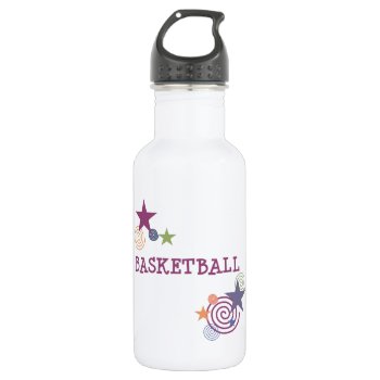 Basketball Stars And Swirls Water Bottle by PolkaDotTees at Zazzle