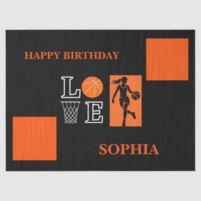 Basketball Swoosh Black Birthday Large Gift Bag Tissue Paper (Front)