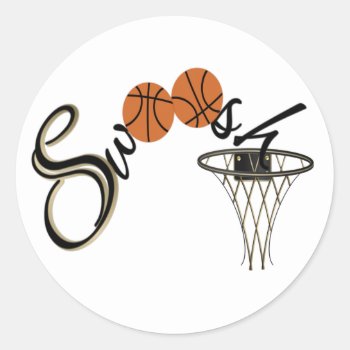 Basketball Swoosh Classic Round Sticker by MishMoshTees at Zazzle