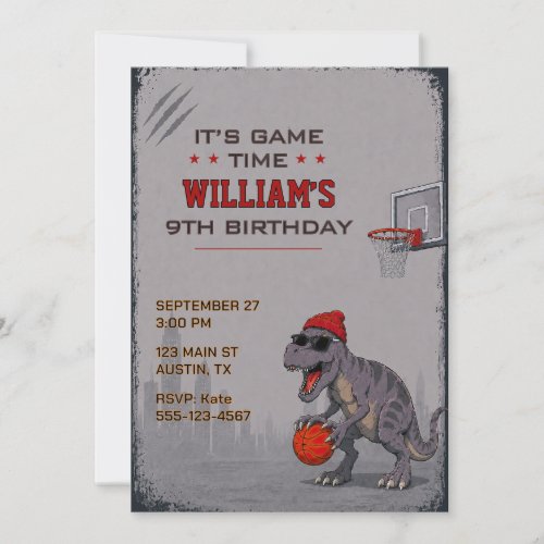 Basketball T-Rex Birthday Invitation