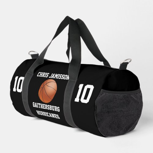 Basketball Team Coach or Player Black Personalized Duffle Bag