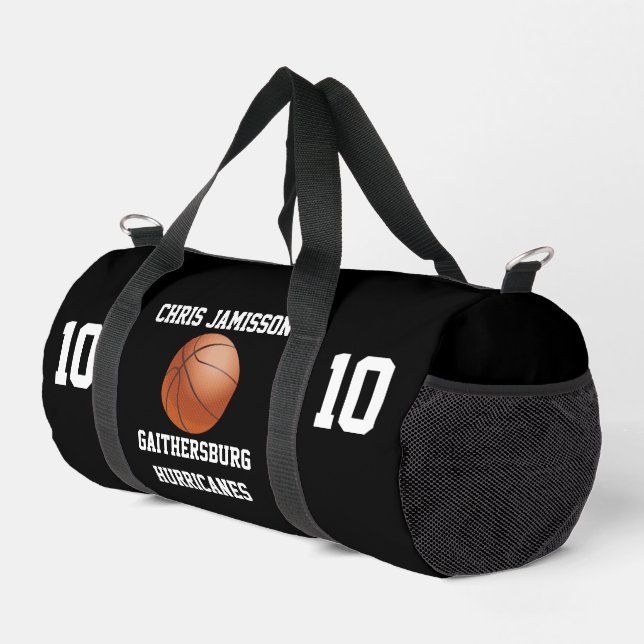 Basketball Team Coach or Player Black Personalized Duffle Bag (Right Corner)