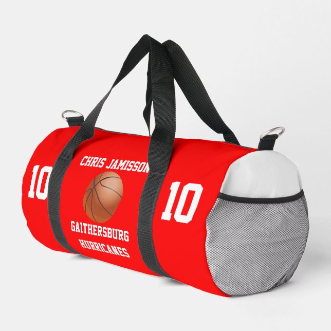 Basketball Team Coach or Player Red Personalized Duffle Bag (Right Corner)