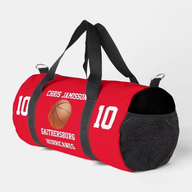 Basketball Team Coach or Player Red Personalized Duffle Bag (Right Corner)