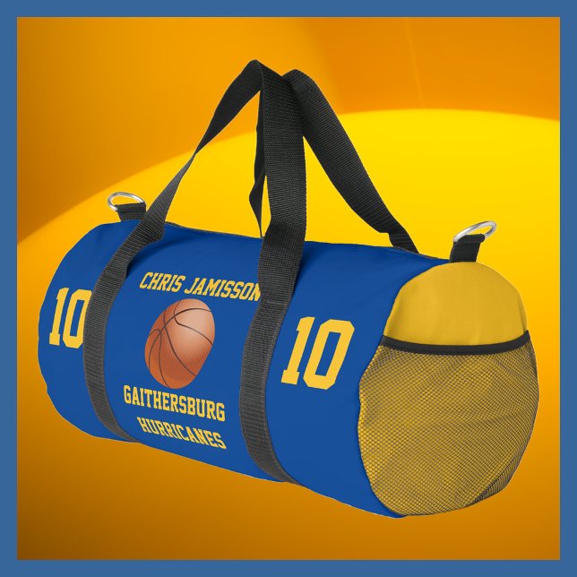 Basketball Team Coach Player Blue Gold Personalize Duffle Bag (Creator Uploaded)