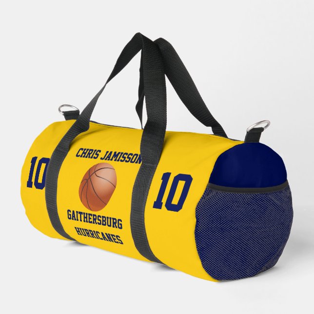 Basketball Team Coach Player Gold Blue Custom Duffle Bag (Right Corner)