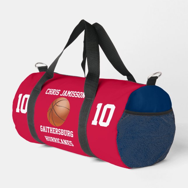 Basketball Team Coach Player Red White Blue Custom Duffle Bag (Right Corner)