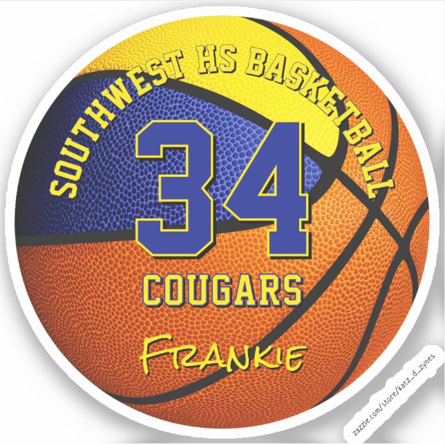 basketball team colors kids name blue gold sticker (Front)