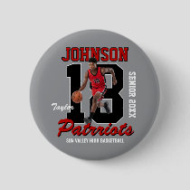 Basketball Team Custom Photo Jersey Number Sports Button