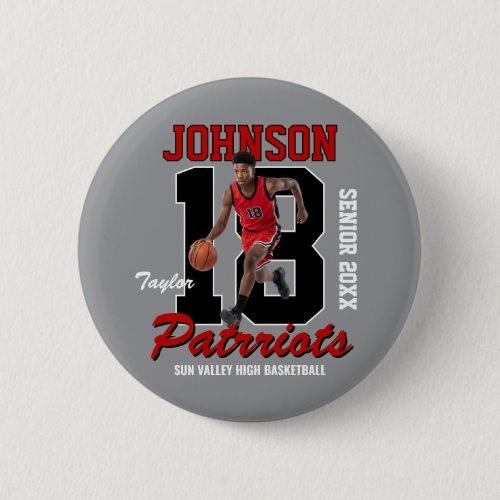 Basketball Team Custom Photo Jersey Number Sports Button