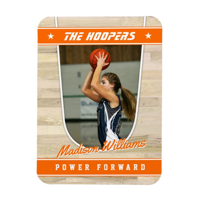 Basketball Team Customizable Orange Souvenir Magnet (Vertical)