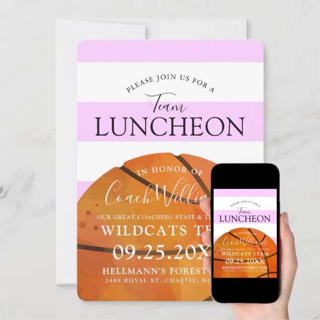Basketball Team End of Season Luncheon Pink Invite Zazzle