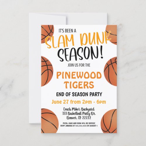 BASKETBALL TEAM END OF SEASON PARTY INVITATION