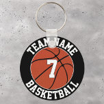 Basketball Team Name and Player Number Custom Keychain<br><div class="desc">Create your own customized keychains for basketball players and teams! Just click to personalize the template, and type in your own basketball team name and player jersey numbers in the custom text boxes. You can even change the background color - currently set on black - to your own team colors....</div>
