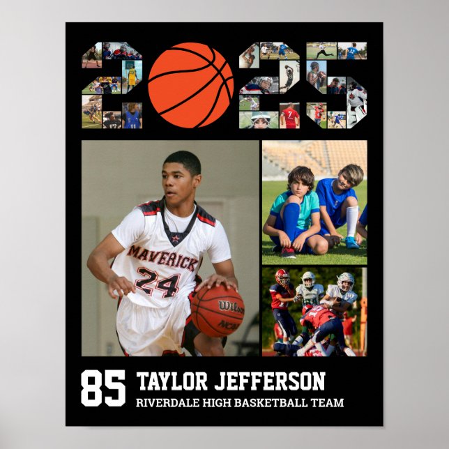Basketball Team Senior Class of 2025 Photo Collage Poster (Front)