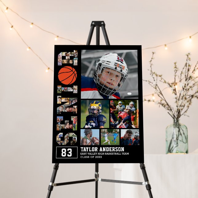 Basketball Team Senior Graduation Photo Collage Foam Board (In Situ (Stand))