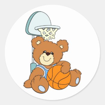 Basketball Teddy Bear Classic Round Sticker by MishMoshTees at Zazzle