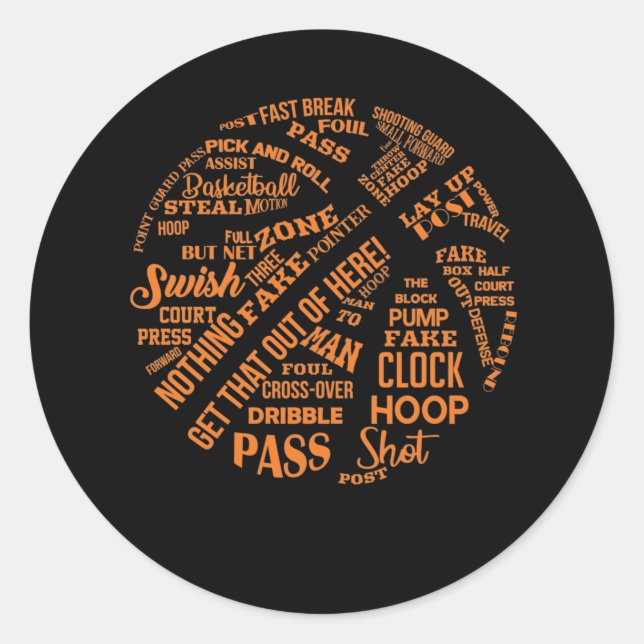 Basketball Terms Motivational Word Cloud Classic Round Sticker (Front)