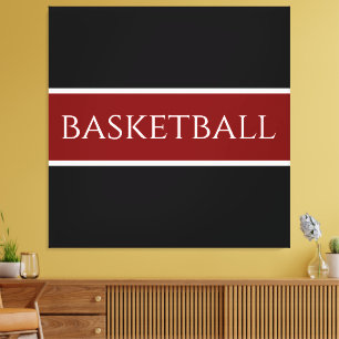 BASKETBALL Text Athletic Deep Red Black Stripes Canvas Print