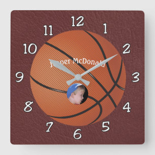 Basketball Textured Background photo personalize Square Wall Clock