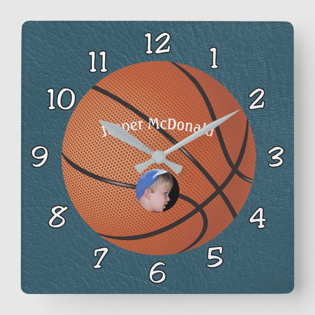 Basketball Textured Background photo personalize Square Wall Clock (Front)