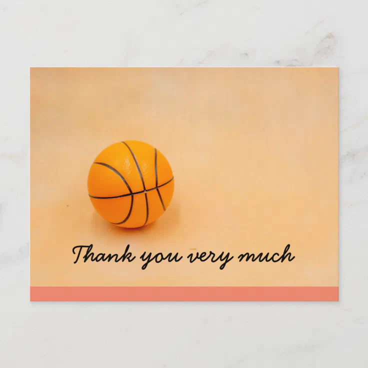 Basketball thank you with basketball on orange postcard | Zazzle