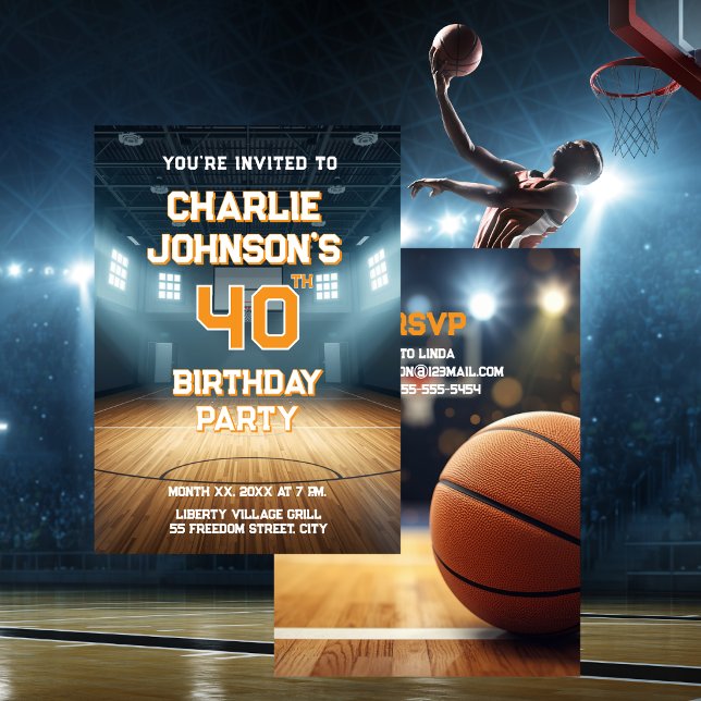 Basketball Theme 40th Birthday Party Invitation (Basketball Theme 40th Birthday Party Invitation)