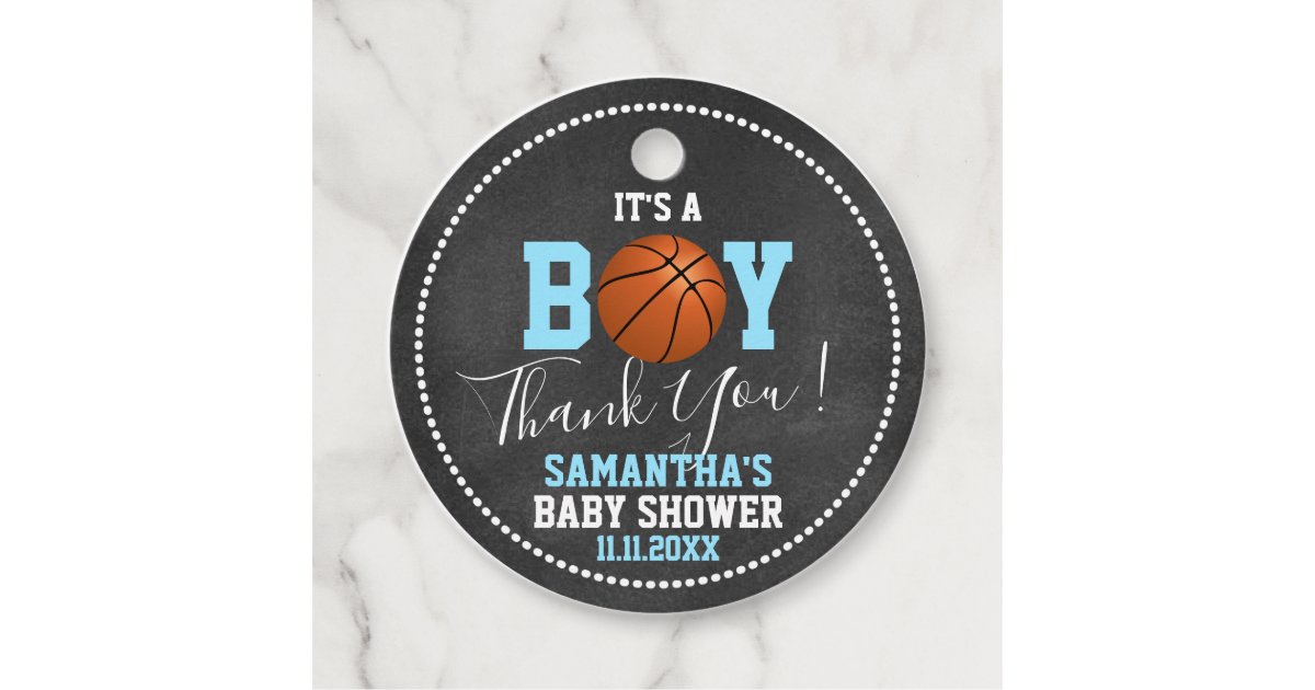 Basketball Theme Baby Shower Chalkboard Blue Boy Favor Tags