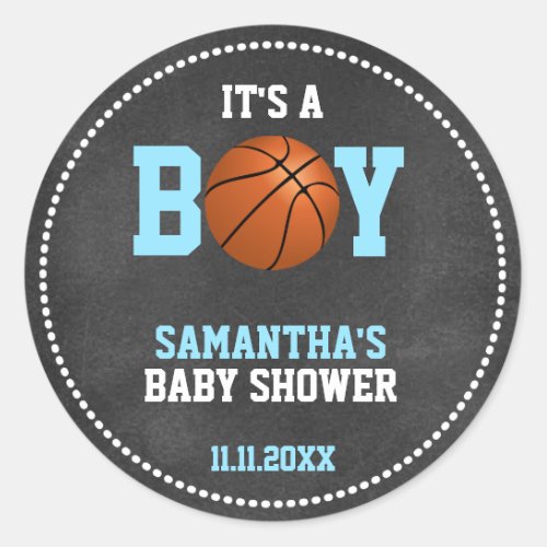 Basketball Theme Baby Shower Chalkboard Boy Classic Round Sticker