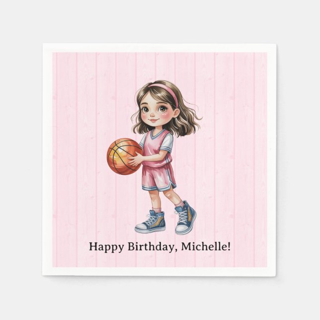 Basketball Theme Birthday Party For Girl’s Napkins (Front)