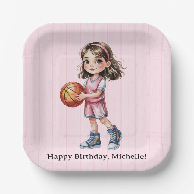 Basketball Theme Birthday Party For Girl’s Paper Plates (Front)