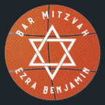 Basketball Theme Golf Bar Mitzvah Classic Round Sticker<br><div class="desc">Basketball themed Bar Mitzvah sticker with an orange basketball background and white accents. This basketball Bar Mitzvah sticker or envelope seal is stylish and modern. This basketball themed Bar Mitzvah sticker features a Jewish Star of David. The colors on this basketball themed Bar Mitzvah design are orange and white. Your...</div>