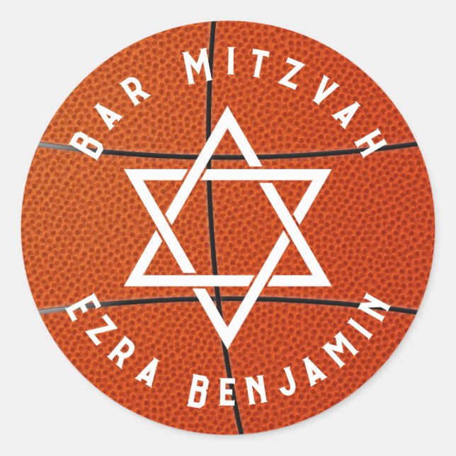 Basketball Theme Golf Bar Mitzvah Classic Round Sticker (Front)