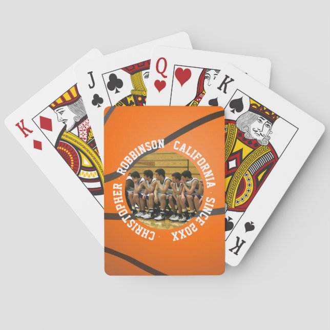 Basketball theme w/ photo and custom text poker cards (Back)