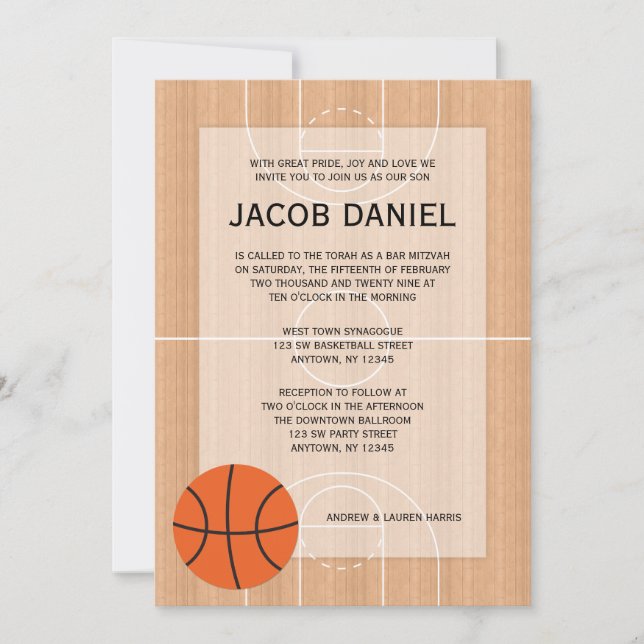 Basketball Themed Bar Mitzvah Invitation (Front)