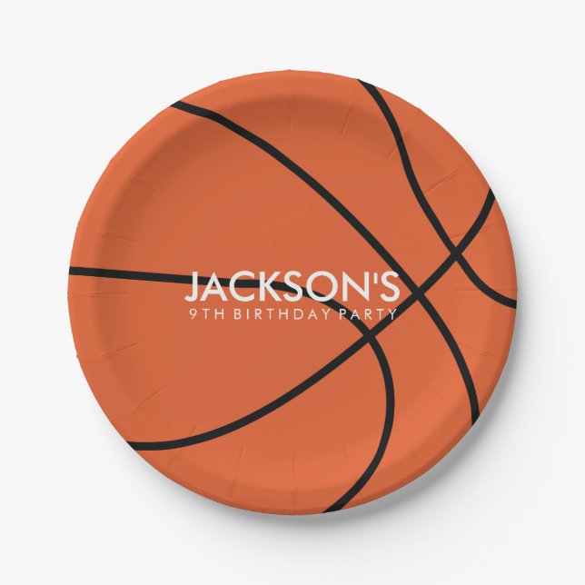 Basketball Themed Birthday Party Paper Plates (Front)