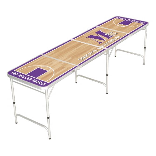 Basketball Themed Family Monogram  Purple Court Beer Pong Table