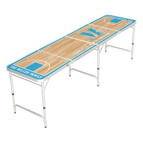 Basketball Themed Family Monogram Turquoise Court Beer Pong Table