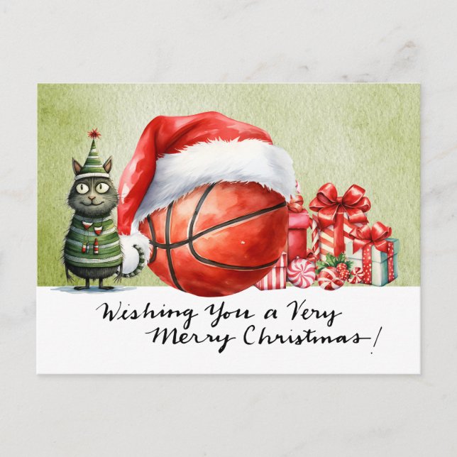 Basketball themed for Christmas  Holiday Postcard (Front)