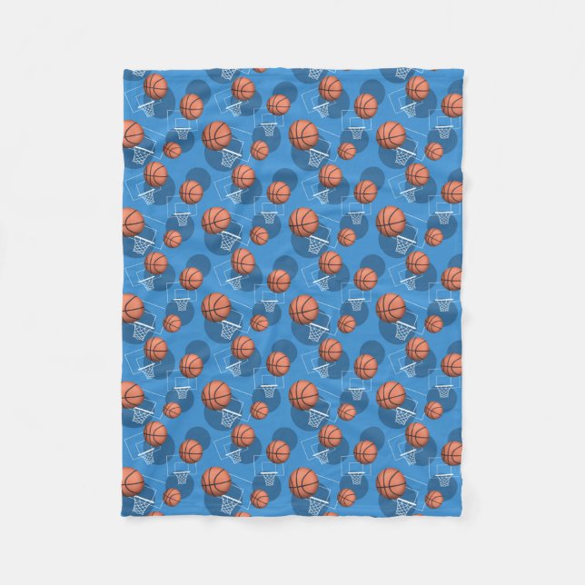 Basketball Themed Pattern Blue Fleece Blanket (Front)